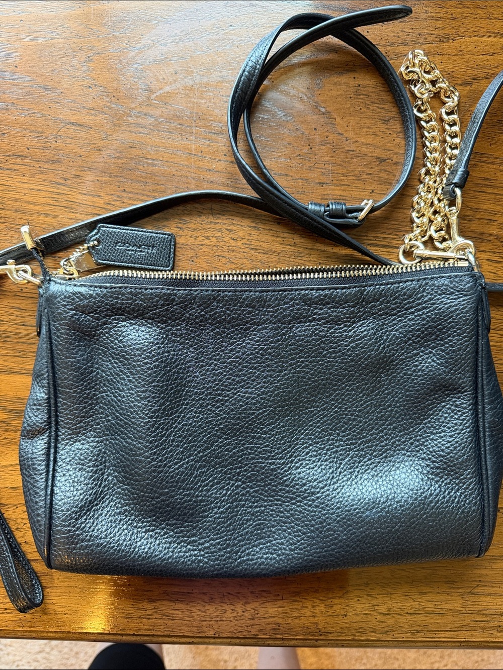 Coach Black Pebbled Leather Crossbody with Gold Chain Strap - Picture 2 of 3
